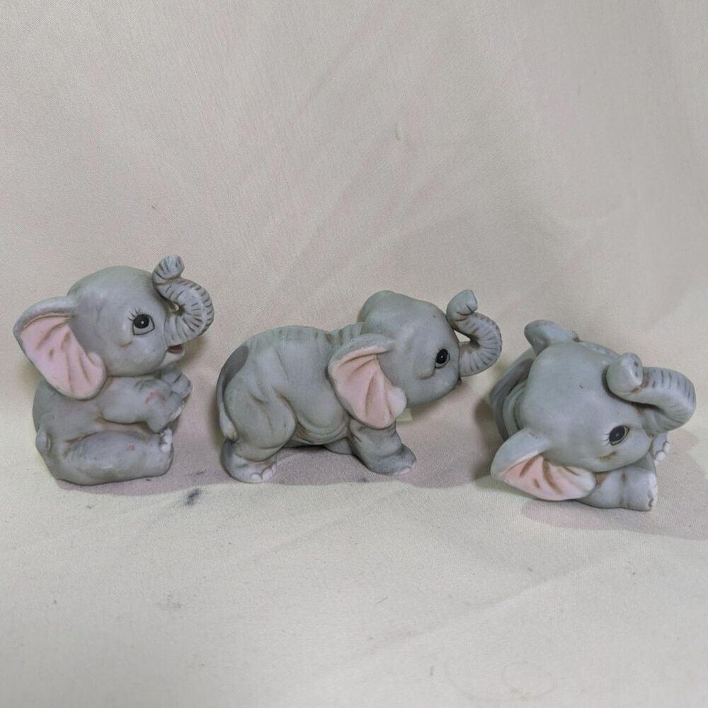 Vintage Homeco Set of 3 Gray Miniature Baby Elephant Figurines #1400